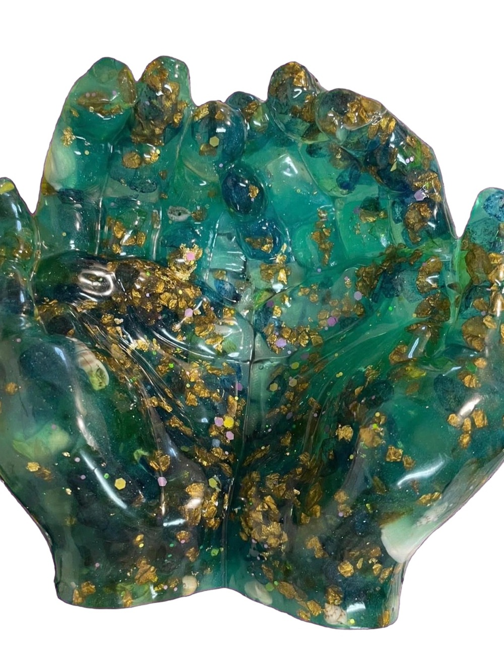 Hands of Life Emerald Resin Decorative Bowl with Gold Flake Accents - Home Accen